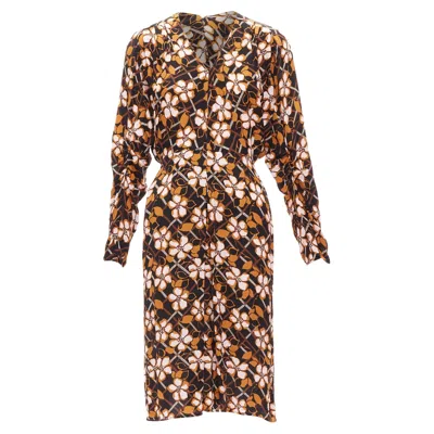 Marni Geometric Flower Print Panelled Sleeves V Neck Dress In Multi
