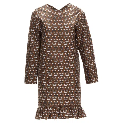 Marni Geometric Jacquard Ill Hem Dress In Brown
