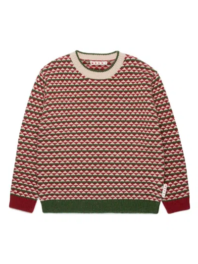 Marni Kids' Geometric-knit Wool-blend Jumper In Green