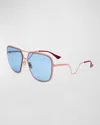 Marni Geometric Metal Aviator Sunglasses In Bronze