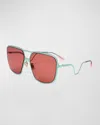 Marni Geometric Metal Aviator Sunglasses In Red