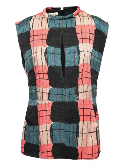 Pre-owned Marni Geometric-pattern Sleeveless Top In Red