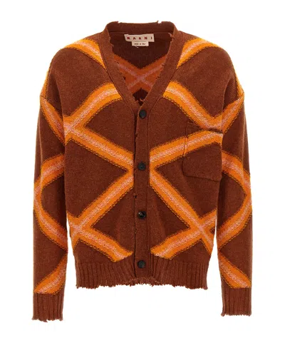 Marni Geometric-pattern Virgin Wool Cardigan In Multicolor