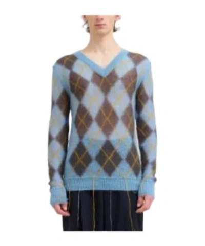 MARNI MARNI GEOMETRIC PATTERNED V-NECK KNITTED JUMPER