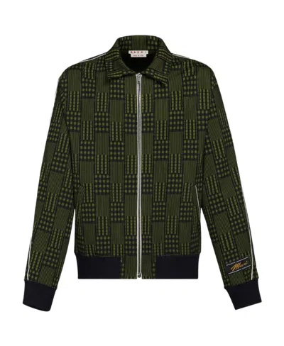 Marni Geometric-print Zip-up Jacket In Black