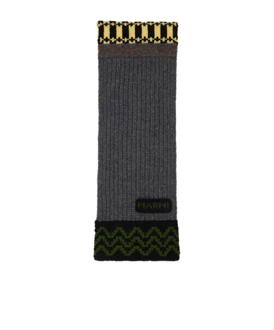 Marni Geometric-pattern Ribbed Scarf In Blue
