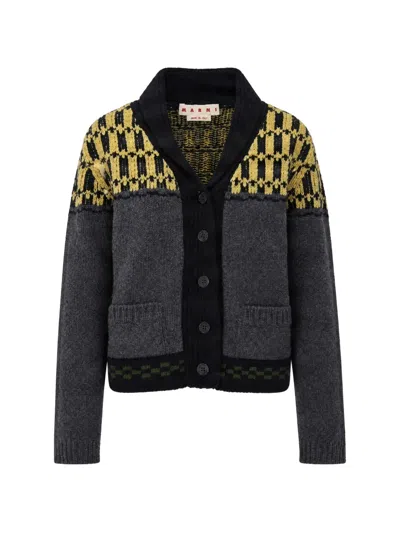 Marni Geometric-pattern Shawl-collar Cardigan In Multi