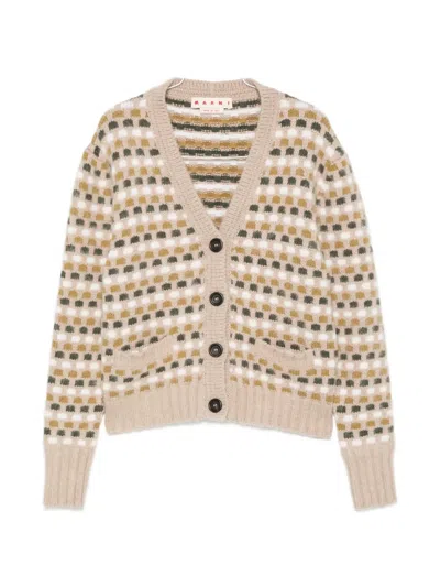 Marni Geometric-pattern V-neck Cardigan In Multi