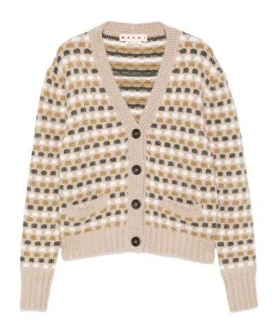 Marni Geometric-pattern V-neck Cardigan In Neutrals
