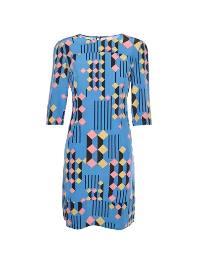 Pre-owned Marni Geometric-print Mini Dress In Blue