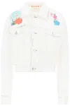 Marni "cropped Denim Jacket With Flower Patches And Embroidery"