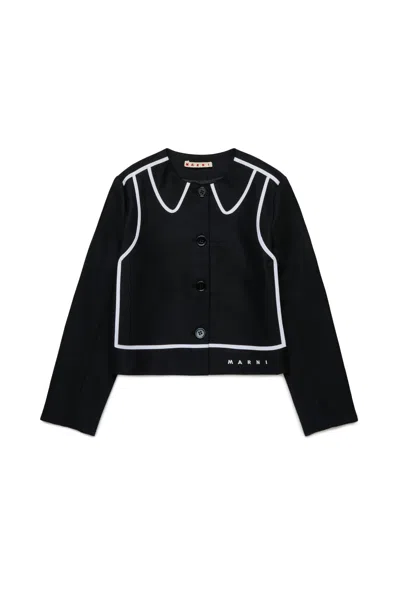 Marni Kids' Giacca In Flanella Con Dettagli A Contrasto In Black