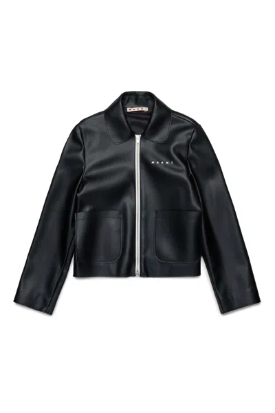 Marni Kids' Giacca In Tessuto Spalmato Con Logo In Black