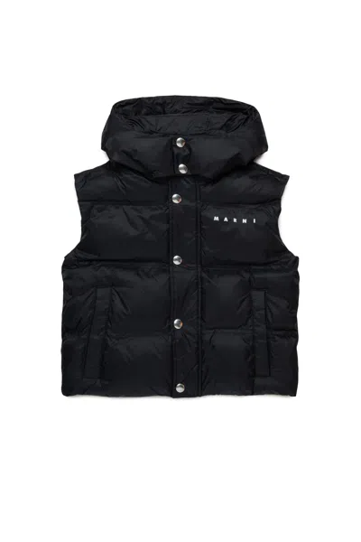 Marni Gilet Imbottito Con Cappuccio E Logo In Black