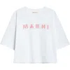 Marni Gingham Logo Boxy Crop Cotton Graphic T-shirt In Lily/white