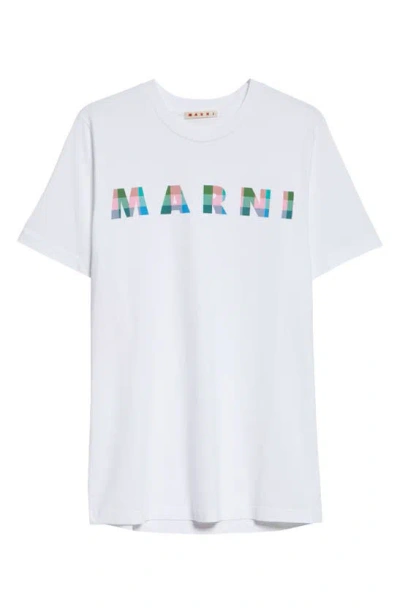 Marni Gingham Logo Graphic T-shirt In Lily White