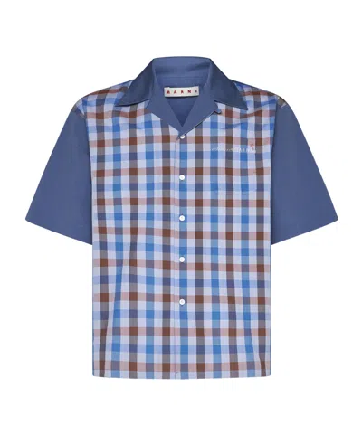 Marni Gingham-pattern Bowling Shirt In Blue