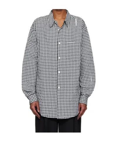 Marni Gingham Seersucker Long Sleeve Shirt In Chn99 Black
