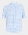 Marni Gingham Seersucker Short-sleeve Button-down Shirt In Lightblue