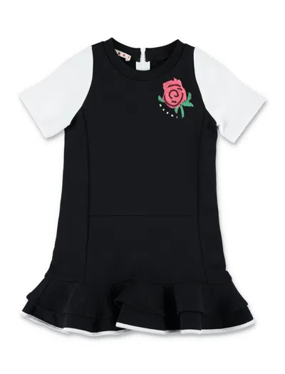 Marni Girl's Graphic Ruffle Hem Dress In Nero