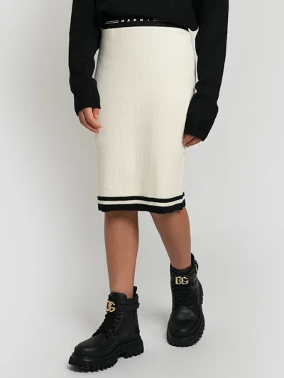 Marni Kids' Logo-waistband Pencil Skirt In Ivory
