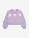 Marni Kids Purple Cotton Cropped Embroidered Logo Sweatshirt In White