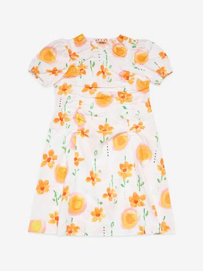 Marni Kids' Girls Flower Print Poplin Dress In White