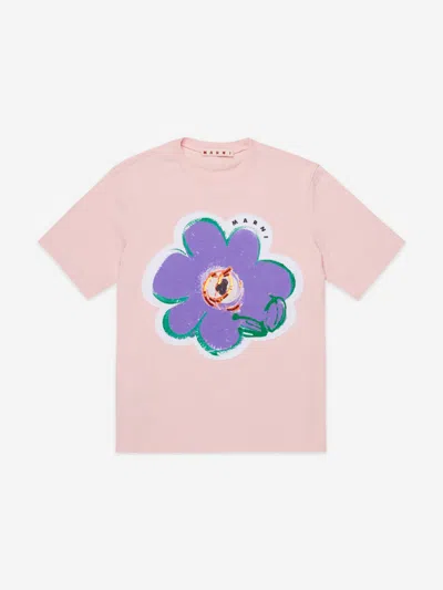 Marni Babies'  Girls Flower Print T-shirt In Pink