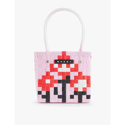 Marni Kids Pink Blossom Basket Tote In 粉色