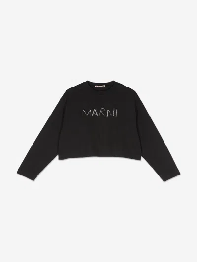 Marni Kids'  Girls Long Sleeve Logo T-shirt In Black