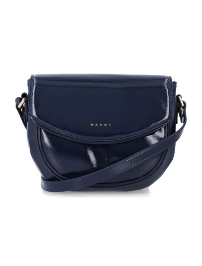Marni Girls Patent Mini Crossbody Bag In Blue