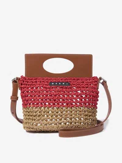 Marni Kids' Girls Raffia And Faux Leather Crossbody Bag In Brown