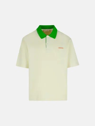 Marni 'glass' Cotton Blend Polo Shirt In White