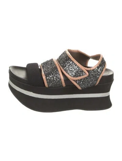 Pre-owned Marni Glitter Colorblock Pattern Slingback Sandals In Black