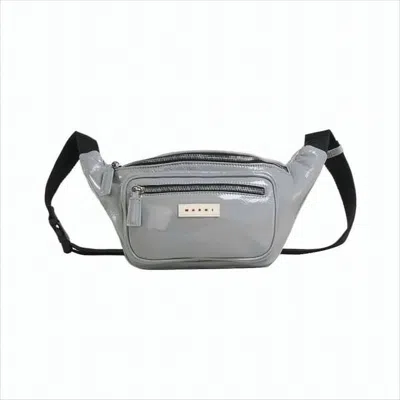 Marni Glossy Belt Bag With Structured Silhouette And Zip Compartments In White
