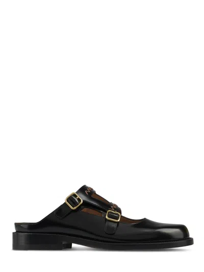 Marni Glossy Black Minimalist Sandals With Adjustable Buckles