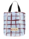 Marni Glossy Coated Canvas Tote Bag With Double Handles And Plaid Pattern