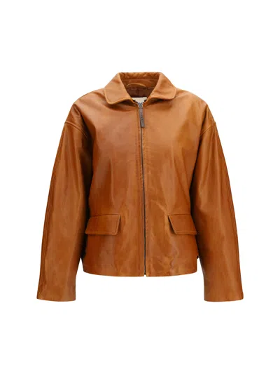 Marni Glossy Leather Jacket With Back Martingale In Brown