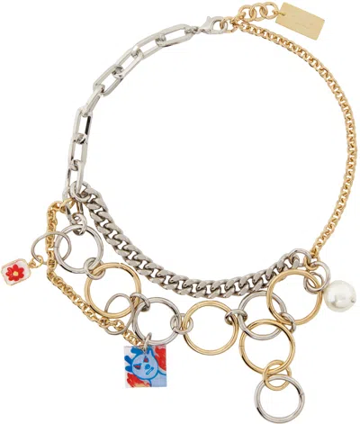 Marni Gold & Silver Flamingo Necklace In 00c11 Flamingo