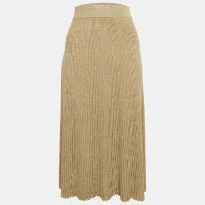 Pre-owned Marni Gold Pleated Lurex Knit Midi Skirt S