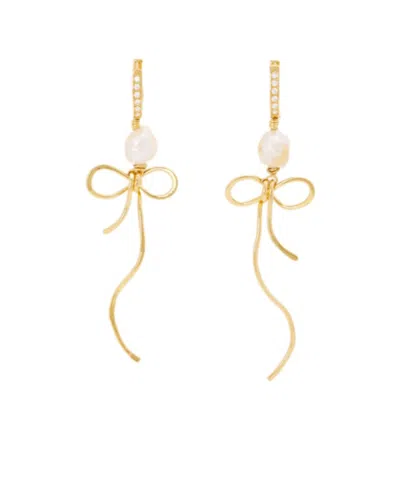 Marni Golden Bow Drop Earrings With Pearls