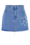 Marni Denim Mini Skirt With Floral Patch Detail