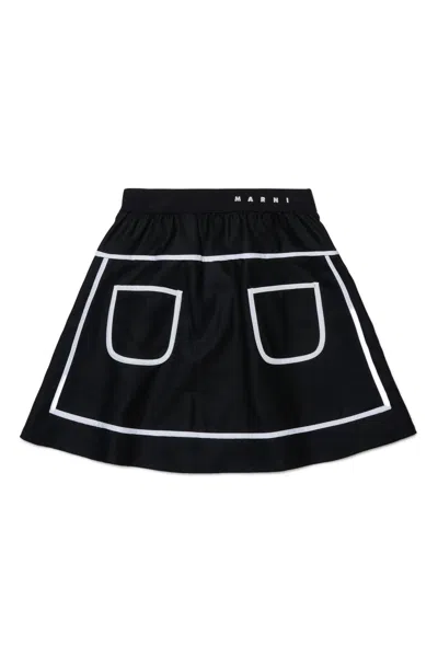 Marni Kids' Gonna Corta In Flanella Con Bordino A Contrasto In Black