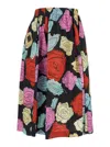 Marni Multicolor Midi Skirt With Elastic Waist And All-over Floral Motif In Cotton Woman In Multicolor