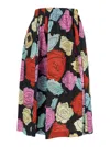 Marni Multicolor Midi Skirt With Elastic Waist And All-over Floral Motif In Cotton Woman In Multicolor