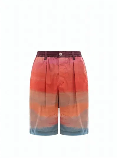 MARNI GRADIENT STRIPED TAILORED SHORTS WITH PLEATS AND BELT LOOPS