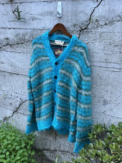 Pre-owned Marni Grail  Fuzzy Texturized Mohair Cardigan In Multi