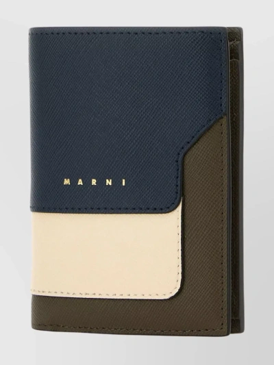 Marni Grained Leather Bicolor Wallet In Blue