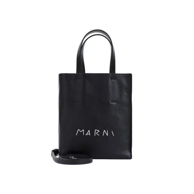 Marni Grained Leather Tote Bag For Women In Black