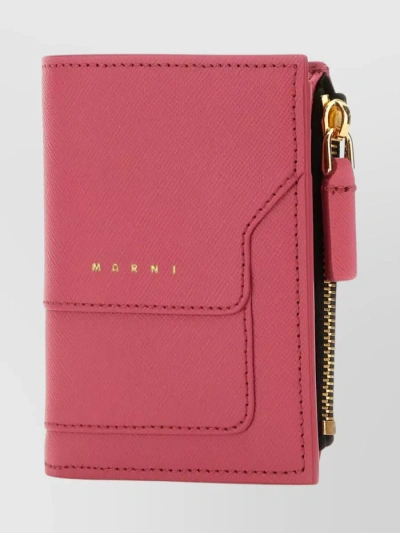 Marni Grained Leather Wallet With Quilted Texture In Burgundy